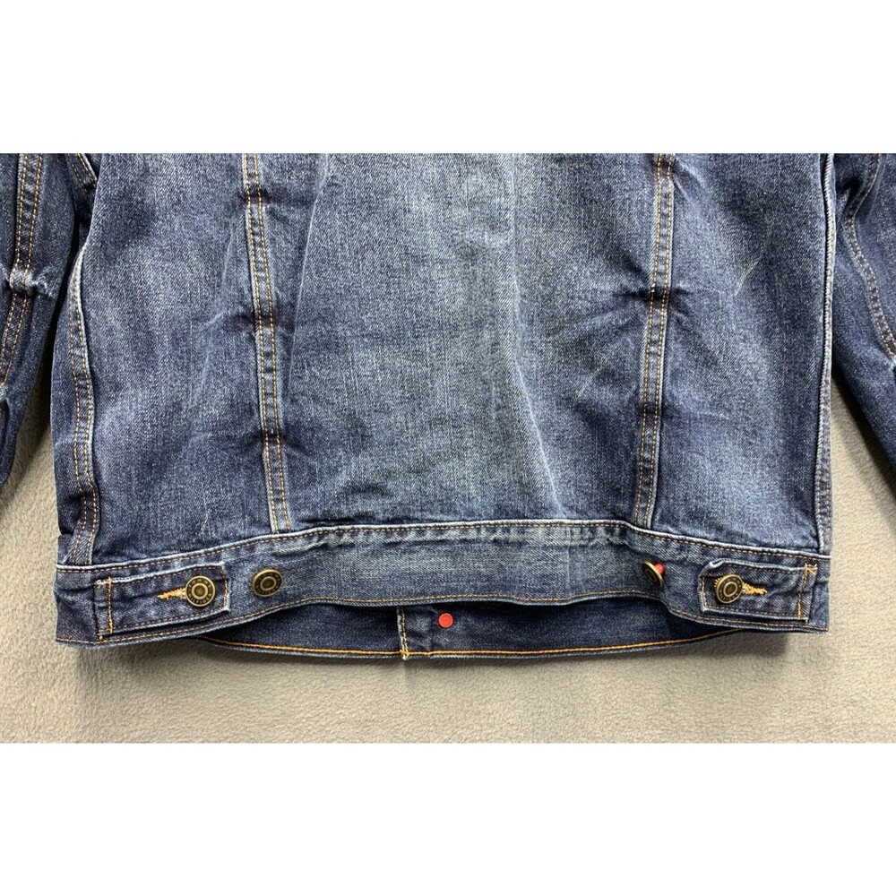 Tommy Hilfiger Denim Trucker Jacket Mens Distressed Blue Medium Wash Size Large - Picture 12 of 16